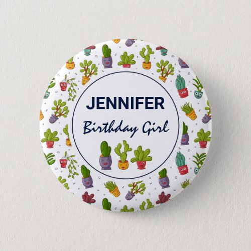 Cute Cactus Nature Succulents Pattern Birthday Button