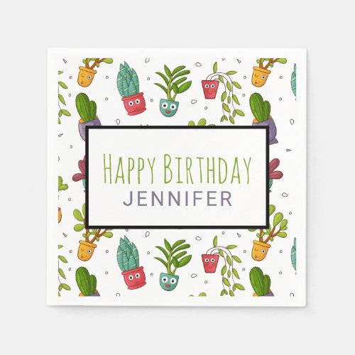 Cute Cactus Nature Succulents Pattern Birthday Napkins