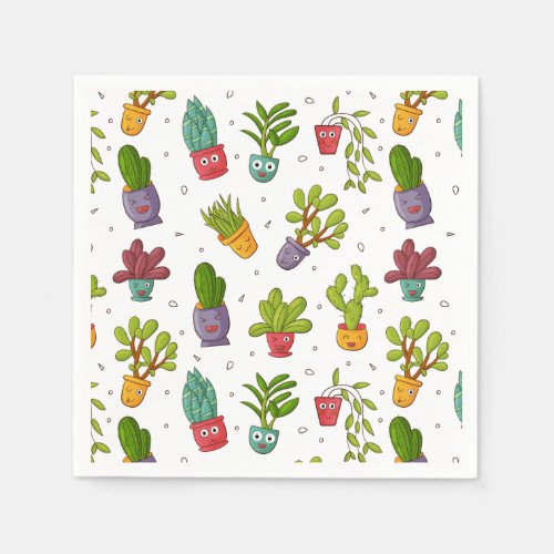 Cute Cactus Nature Succulents Pattern Fun Napkins