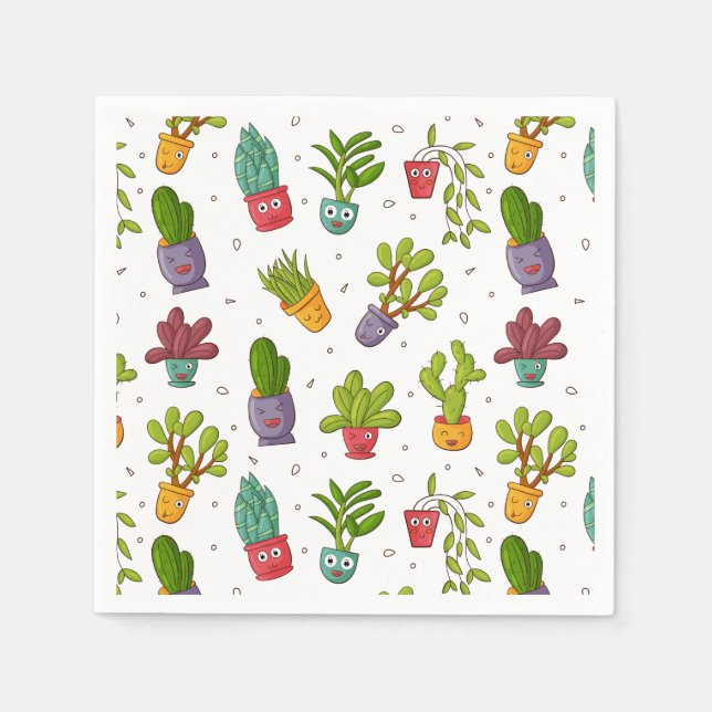 Cute Cactus Nature Succulents Pattern Fun Napkins (Front)