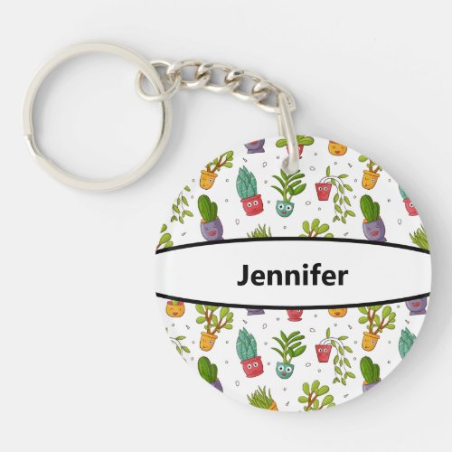 Cute Cactus Nature Succulents Pattern Keychain