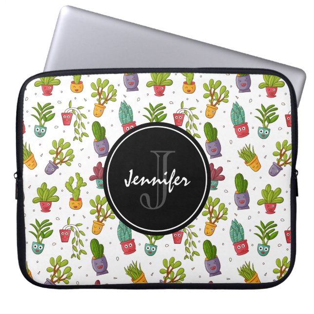 Cute Cactus Nature Succulents Pattern Laptop Sleeve (Front)