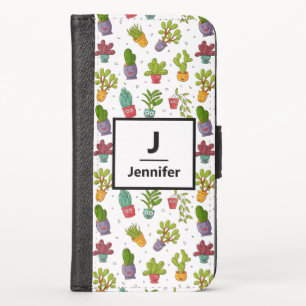 Cute Cactus Nature Succulents Pattern Monogram iPhone X Wallet Case