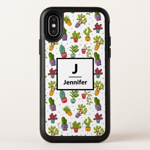 Cute Cactus Nature Succulents Pattern Monogram OtterBox Symmetry iPhone X Case