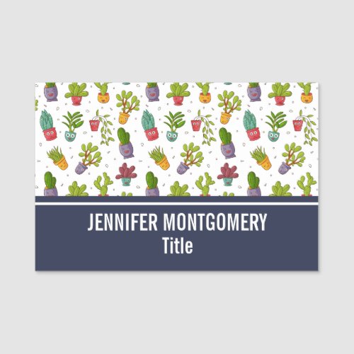 Cute Cactus Nature Succulents Pattern Name Tag