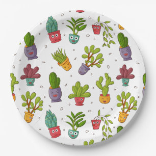 Cute Cactus Nature Succulents Pattern Paper Plates