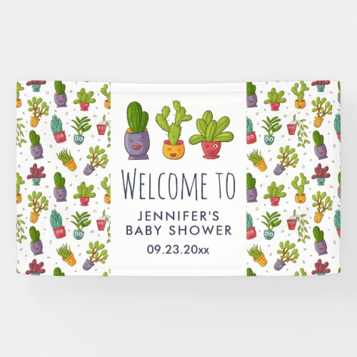 Cute Cactus Nature Succulents Pattern Party Banner