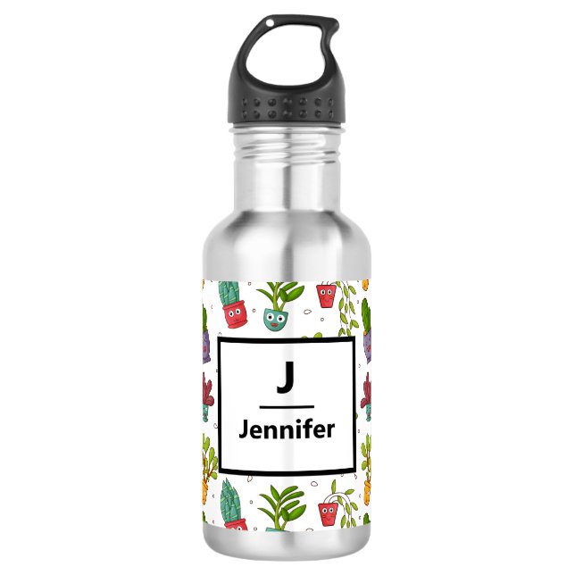 Cute Cactus Nature Succulents Pattern Stainless Steel Water Bottle (Front)