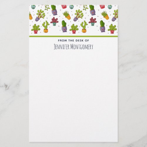 Cute Cactus Nature Succulents Pattern Stationery