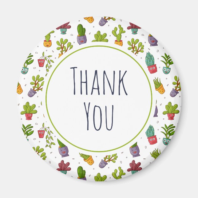 Cute Cactus Nature Succulents Pattern Thank You Magnet (Front)