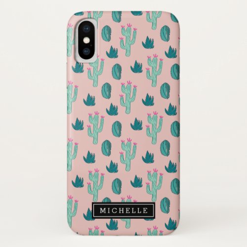 Cute Cactus Pattern  Add Your Name iPhone X Case