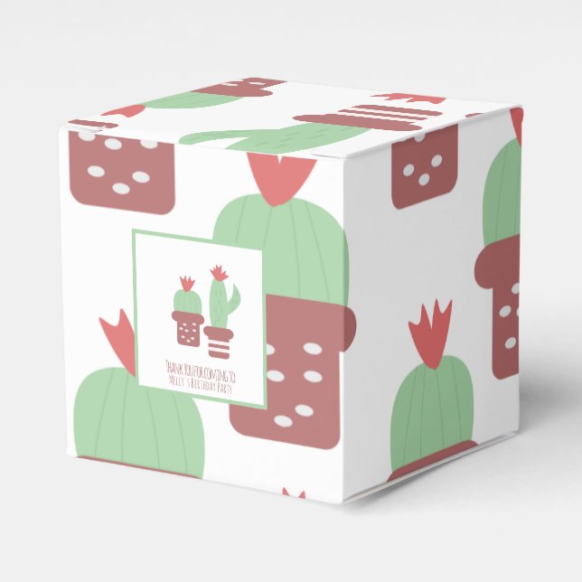 Cute Cactus Pattern Birthday Party Thank You   Favor Boxes (Front Side)