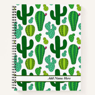Cute Cactus Pattern Customizable Name Notebook