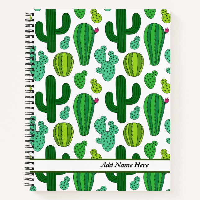 Cute Cactus Pattern Customizable Name  Notebook (Front)