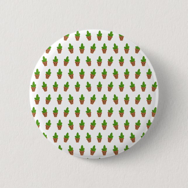 Cute Cactus Pattern – Happy Plant Lover Design Button (Front)