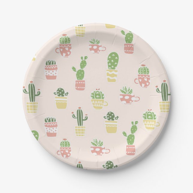 Cute Cactus Pattern Paper Plates (Front)