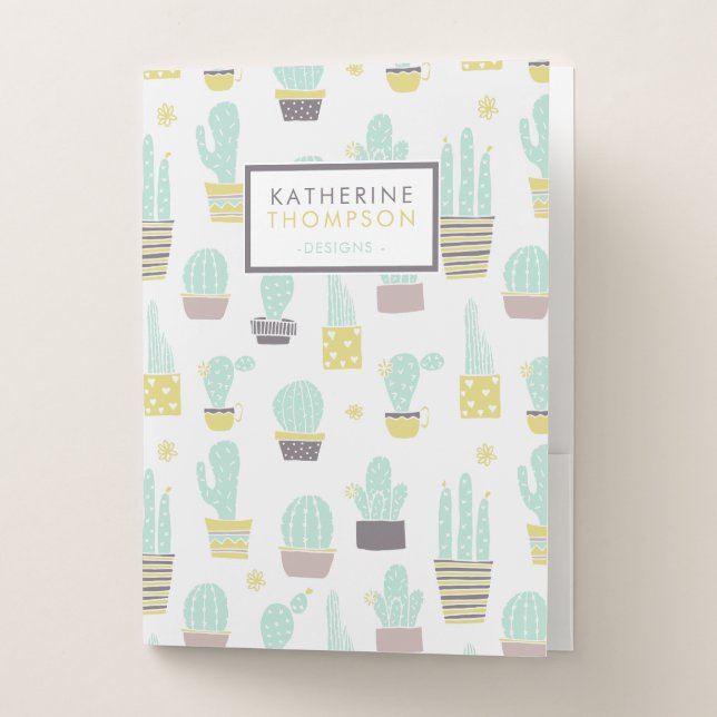 Cute Cactus Pattern Pocket Folder (Front)