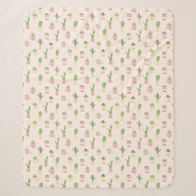 Cute Cactus Pattern Sherpa Blanket (Front)