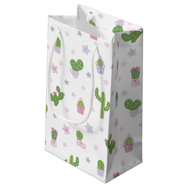 Cute Cactus Pattern Small Gift Bag (Back Angled)