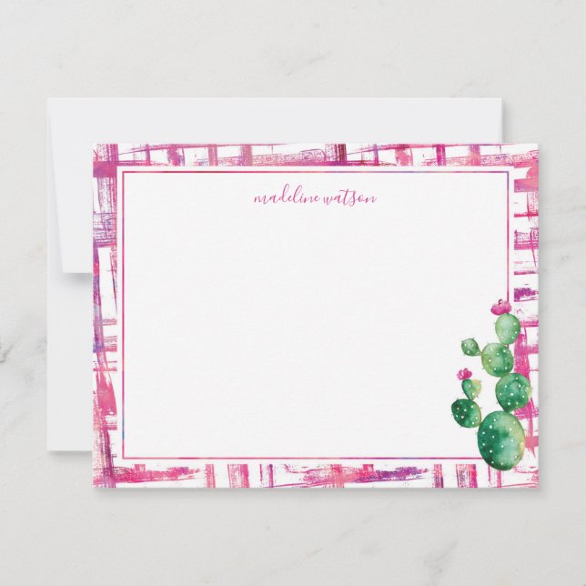 Cute Cactus Personalized Stationery Note Card (Front)