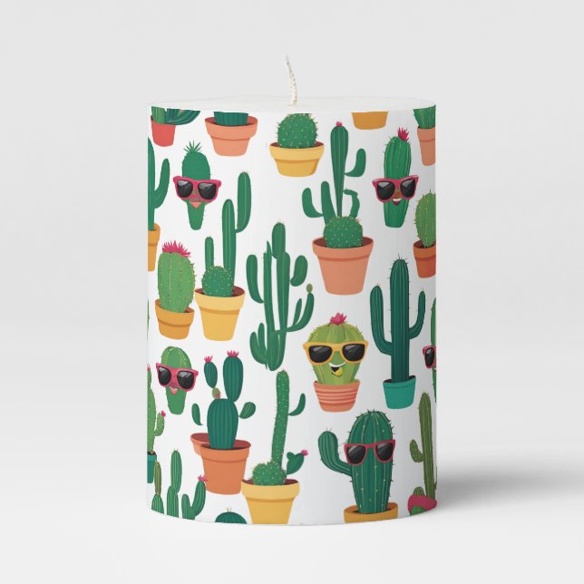 Cute Cactus Pillar Candle (Front)