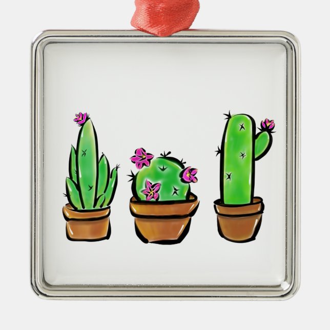 Cute Cactus pink flowering cacti succulents  Metal Ornament (Front)
