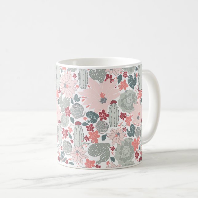 Cute Cactus Pink Green Succulents Pattern Coffee Mug (Front Right)