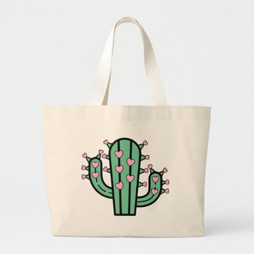 Cute Cactus Pink Heart Succulent Southwestern Love Large Tote Bag