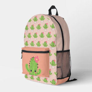 Cute Cactus Pink Peach Printed Backpack
