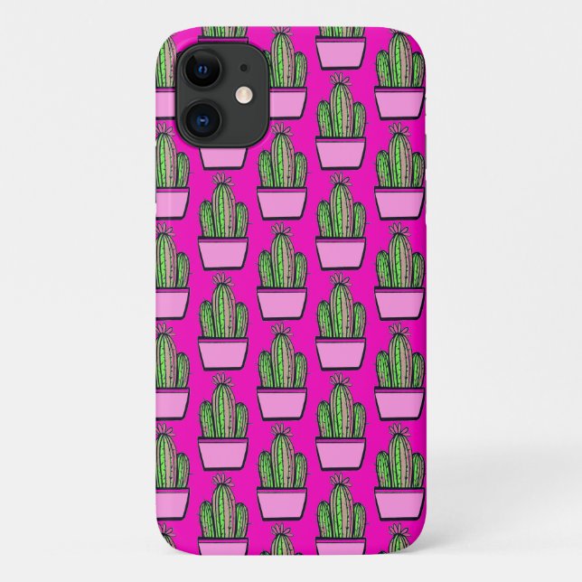 Cute Cactus Pink Pot Pattern on Pink Case-Mate iPhone Case (Back)