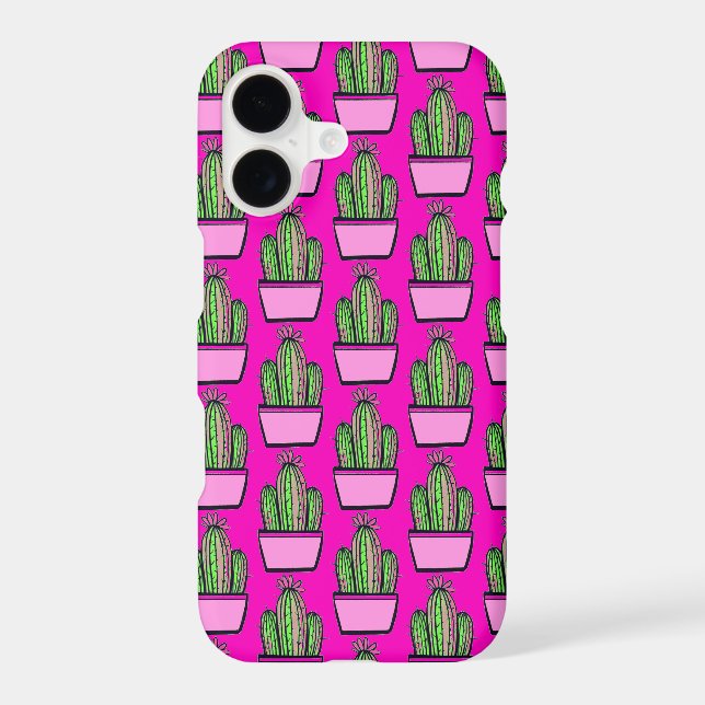 Cute Cactus Pink Pot Pattern on Pink Iphone Case (Back)