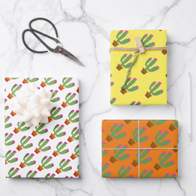 Cute cactus plant custom wrapping paper sheets (Front)