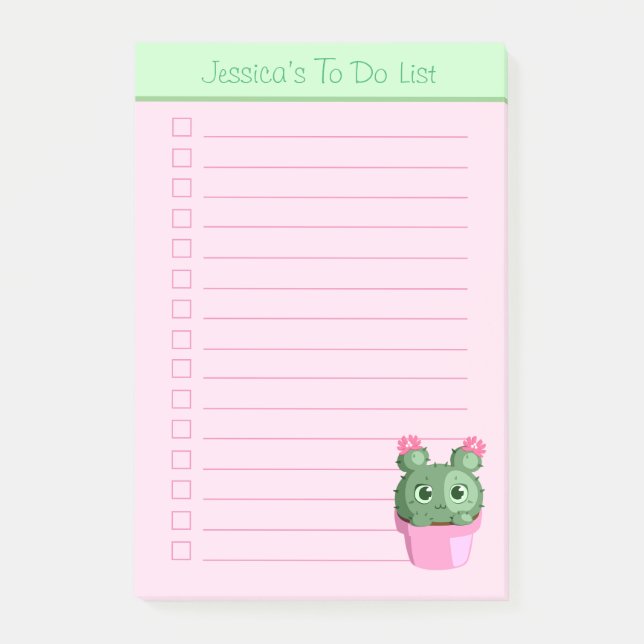 Cute Cactus Plant Personalized Lined To Do List Po Post-it Notes (Front)