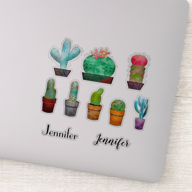 Cute cactus plants and personalised name Sticker (Detail)