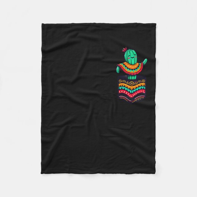 Cute cactus pocket serape cinco de mayo mexican fleece blanket (Front)