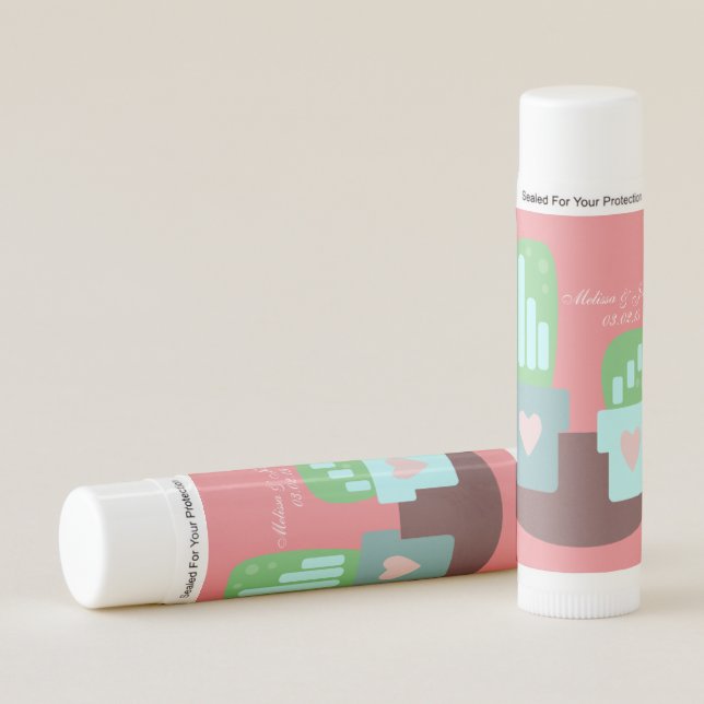 Cute Cactus Pots Hearts Wedding Lip Balm (Front)