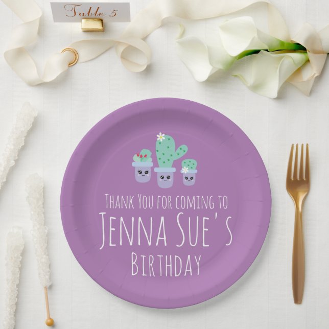 Cute Cactus Potted Plant Birthday  Thank You   Bal Paper Plates (Wedding)
