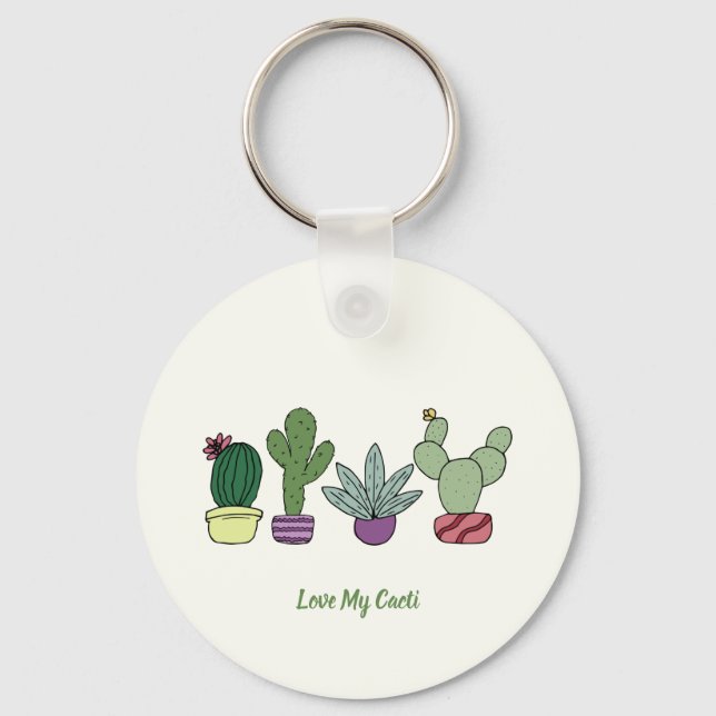 Cute Cactus Potted Plants Love My Cacti Keychain (Front)