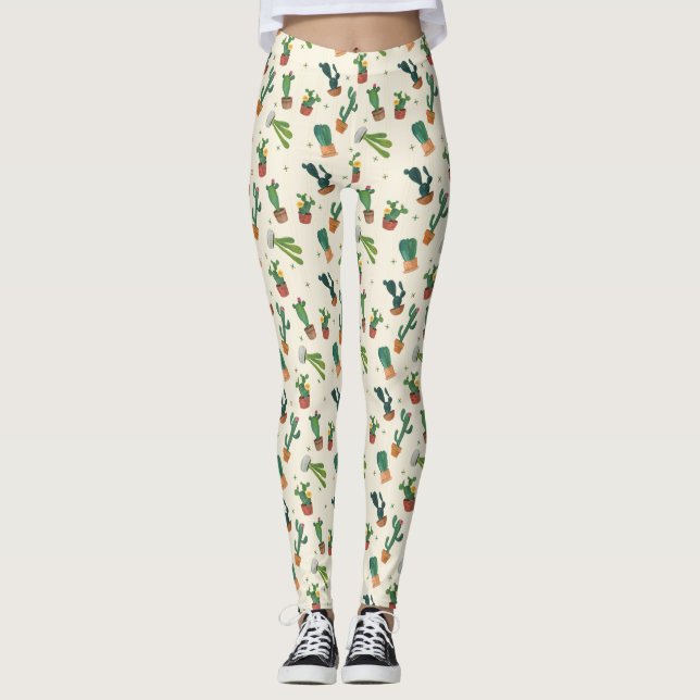 Cute Cactus Print  Leggings (Front)
