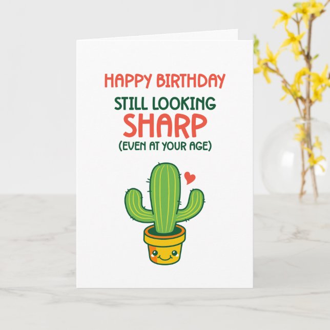Cute Cactus Pun Looking Sharp Funny Birthday Card