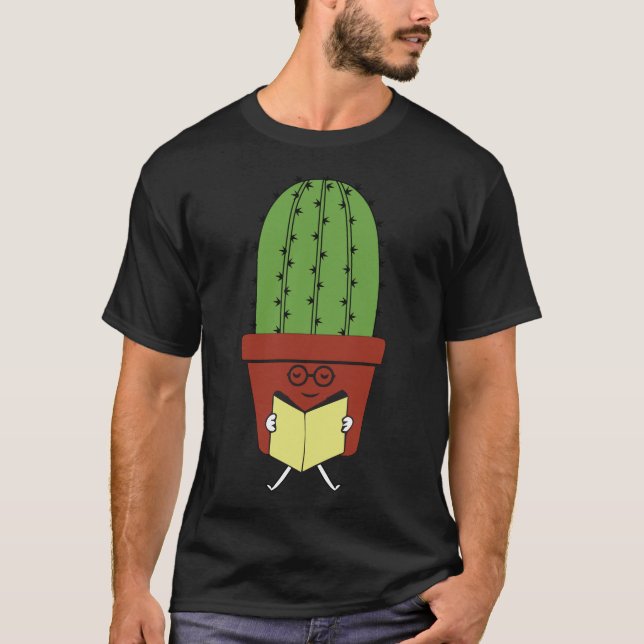Cute Cactus Reading Books Funny Book Lover Reader T-Shirt (Front)