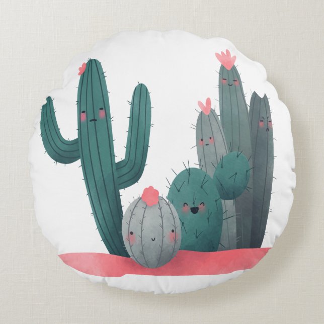 cute Cactus Round Pillow (Front)
