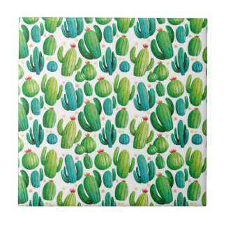 Cute Cactus Seamless Pattern Ceramic Tile