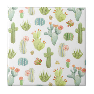 Cute Cactus Standing Pattern Ceramic Tile