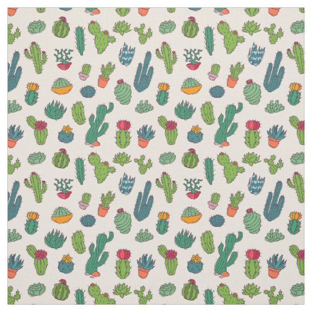 Cute Cactus Standing Pattern Fabric (Swatch)
