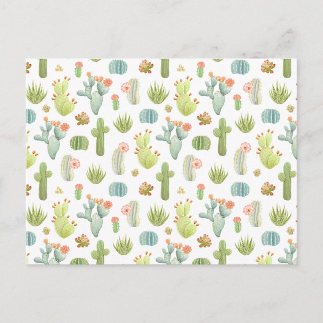 Cute Cactus Standing Pattern Holiday Postcard (Front)