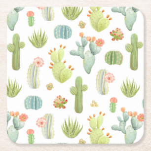 Cute Cactus Standing Pattern Square Paper Coaster