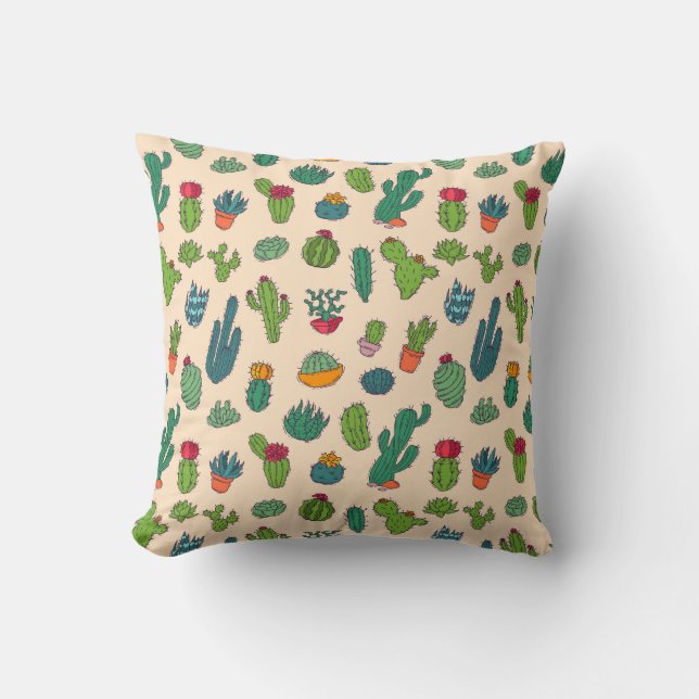 Cute Cactus Standing Pattern Throw Pillow (Front)