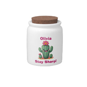 Cute Cactus "Stay Sharp!" Candy Jar
