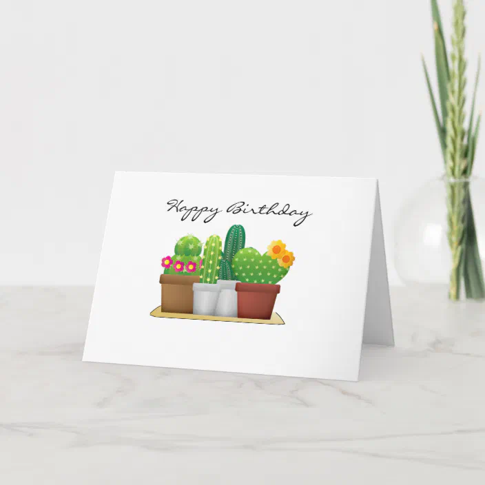 Cute Cactus Succulent Garden Happy Birthday Card Zazzle Com